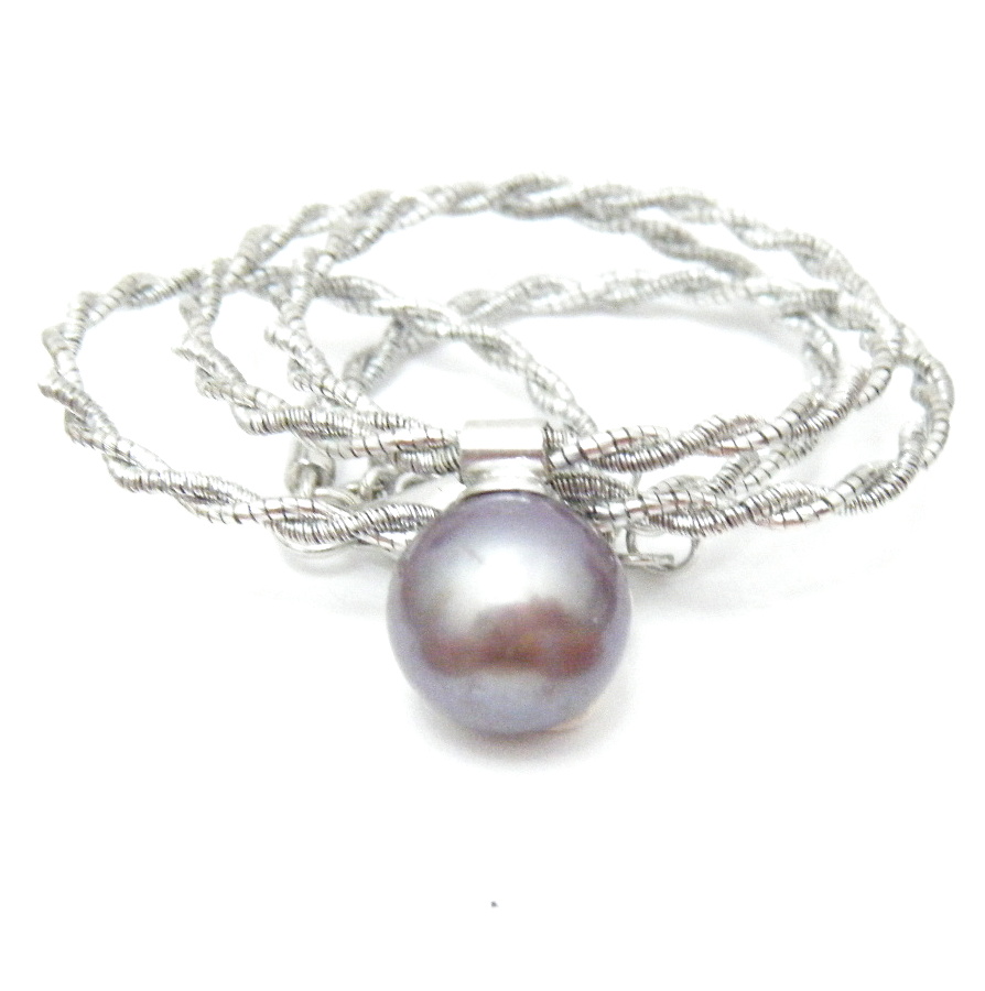 Grey Round Pearl Pendant on Wire